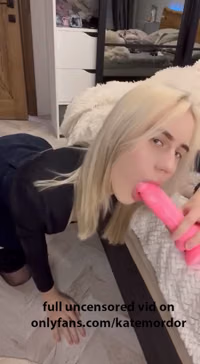 skinny blonde teen girl gives dildo a blowjob.mp4