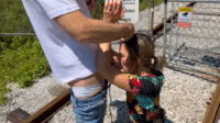 Tied up wife takes double creampie in public from husband and friend.mp4